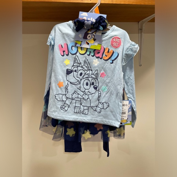 New Bluey Toddler Girl Set, 4-Piece, Shirt, Pant, Skirt, Hair Scrunchie, Size 3T - Picture 6 of 6